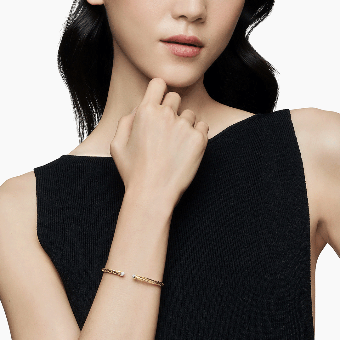 David Yurman Cable Flex Bracelet 18K Yellow Gold with Diamonds, 4mm