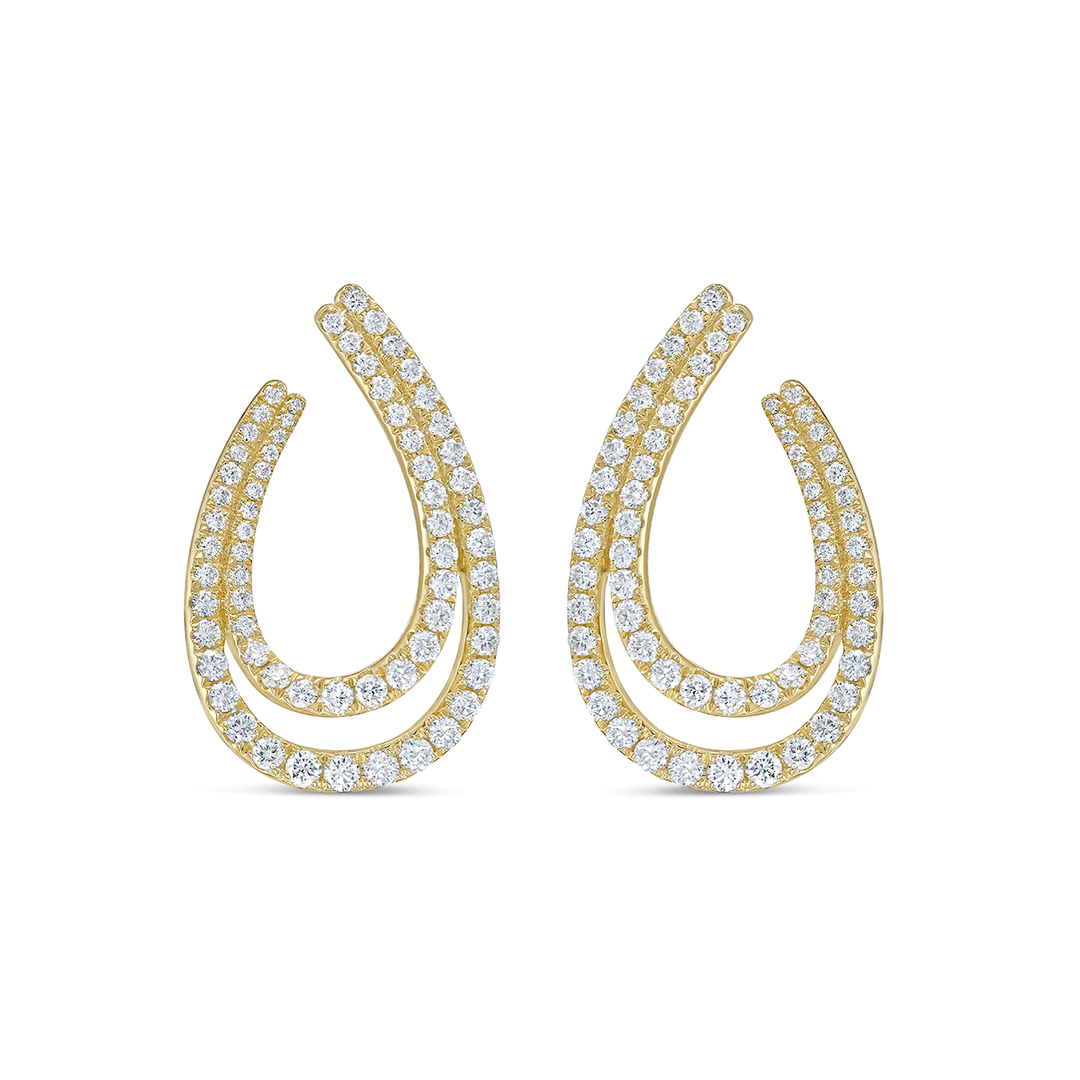 Charles Krypell 18k Yellow Gold and 1.52 Total Weight Diamond Double Loop Earrings