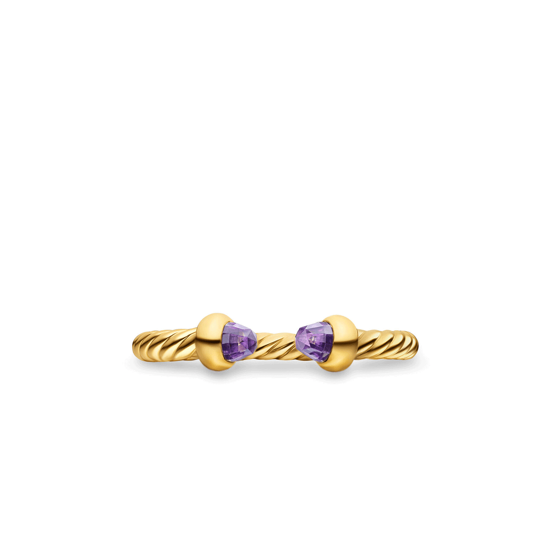 David Yurman Micro Cablespira® Flex Open Ring 18K Yellow Gold with Amethyst, 2.5mm