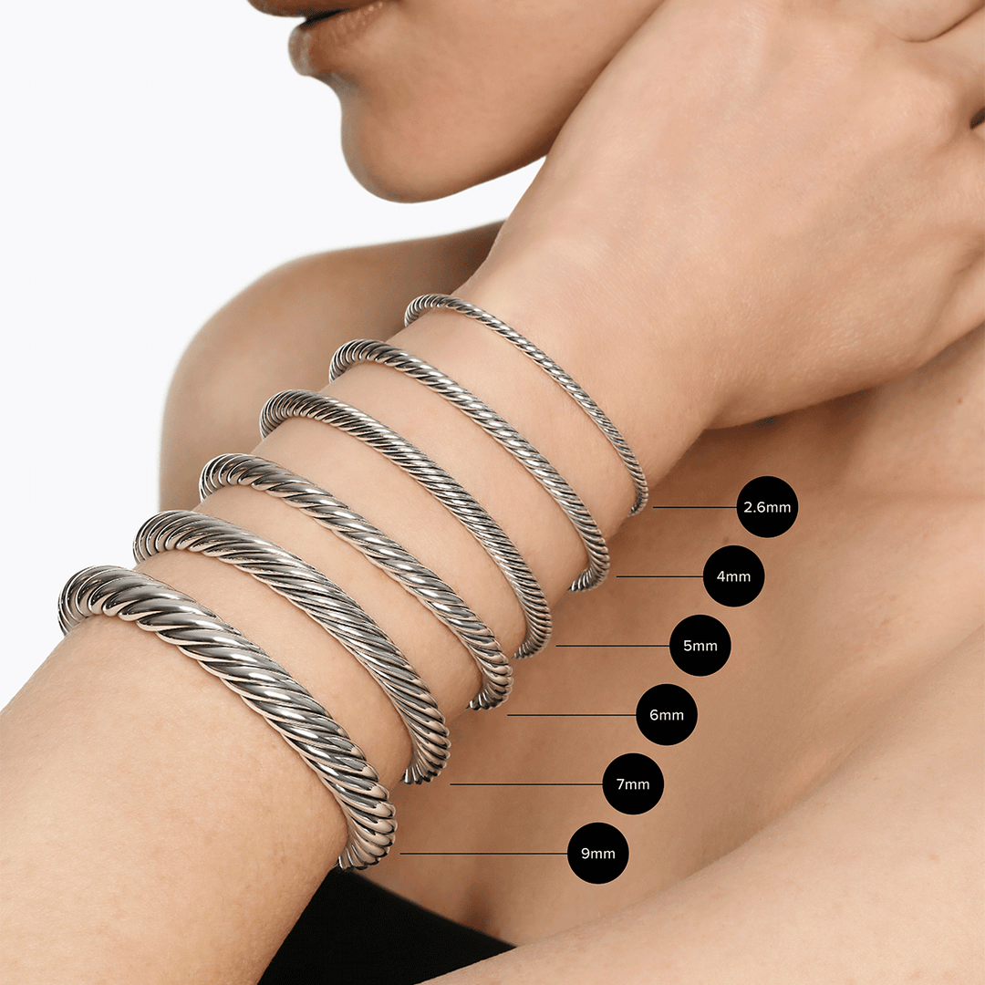 David Yurman Micro Cable Flex Bracelet Sterling Silver with Diamonds, 2.6mm