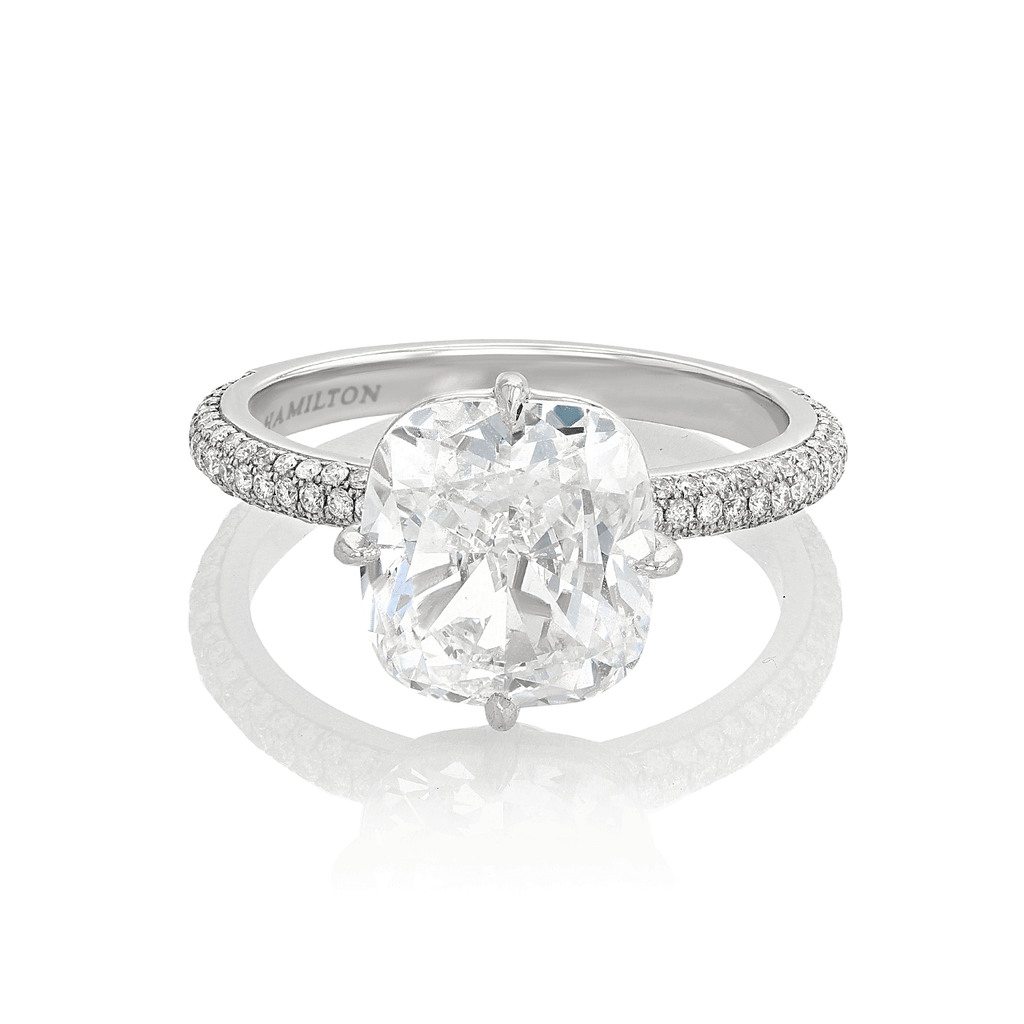 Hamilton Caroline Collection Platinum and Cushion Cut Diamond 4.03 Total Weight Engagement Ring