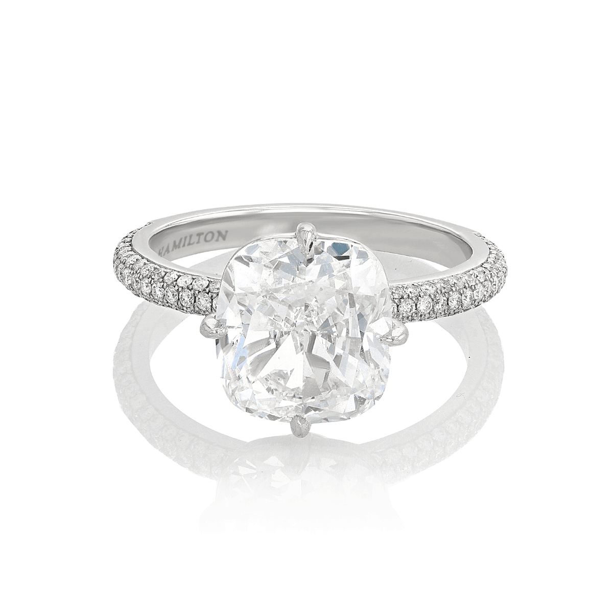 Hamilton Caroline Collection Platinum and Cushion Cut Diamond 4.03 Total Weight Engagement Ring