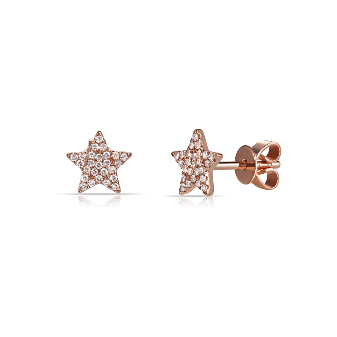 14k Rose Gold and Diamond .12 Total Weight Star Studs
