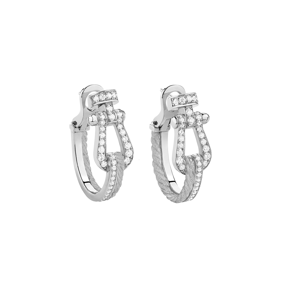 FRED Force 10 Rise 18k White Gold and Diamond 25mm Hoops