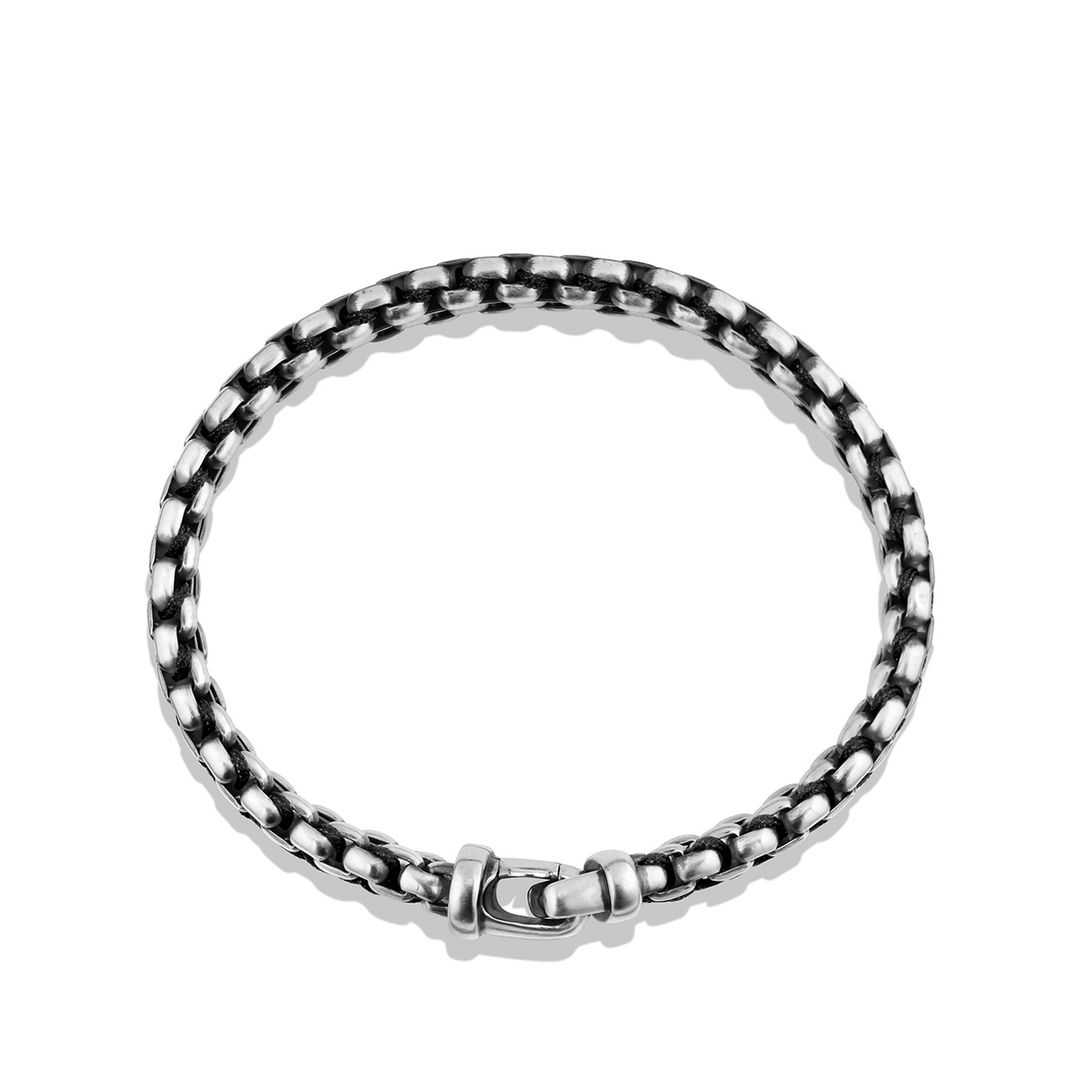 David Yurman Woven Box Chain Bracelet Sterling Silver with Black Nylon, 12mm