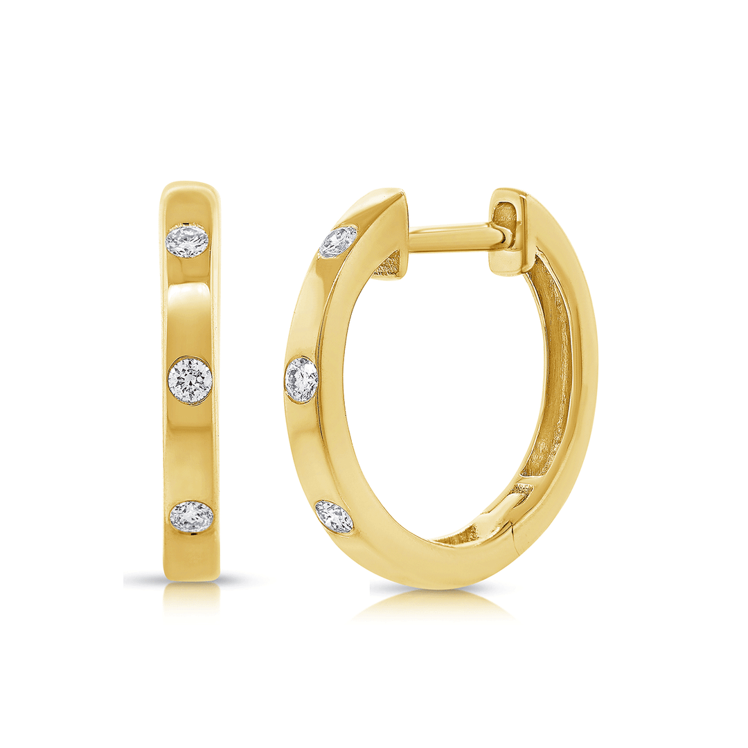 14k Yellow Gold and 0.09 Total Weight Diamond Huggies