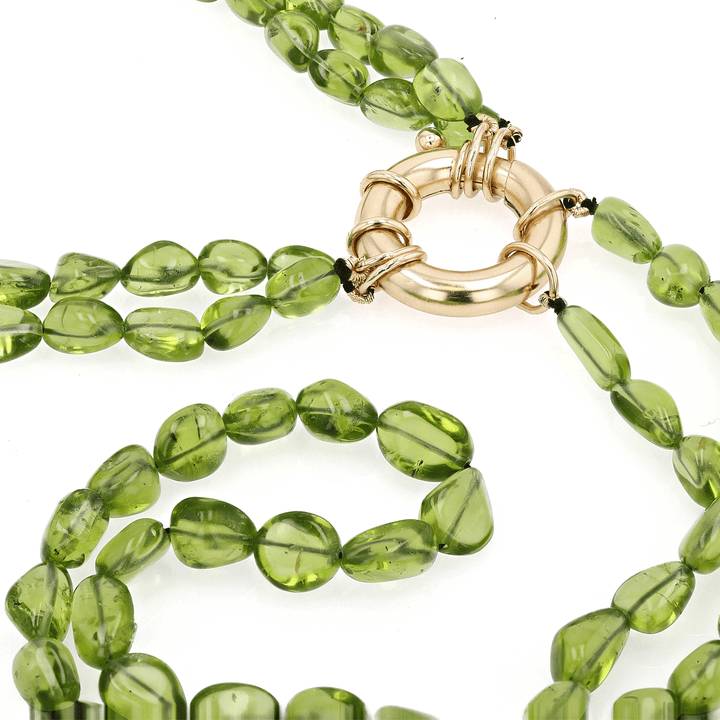14k Yellow Gold and Peridot Bead Three strand Necklace