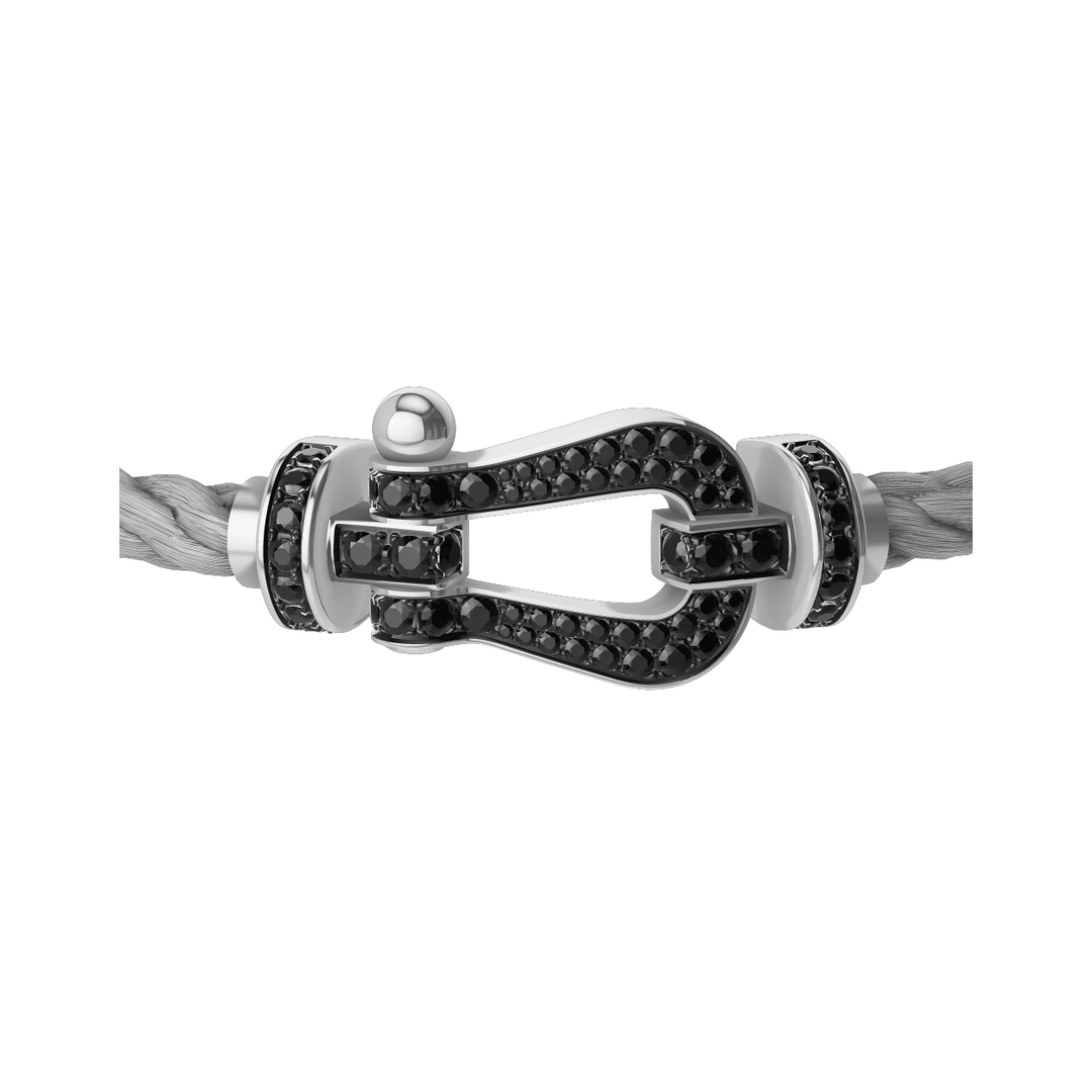FRED FORCE 10 Steel Cord with 18k White Gold LG Full black sapphire Buckle, Exclusively at Hamilton Jewelers