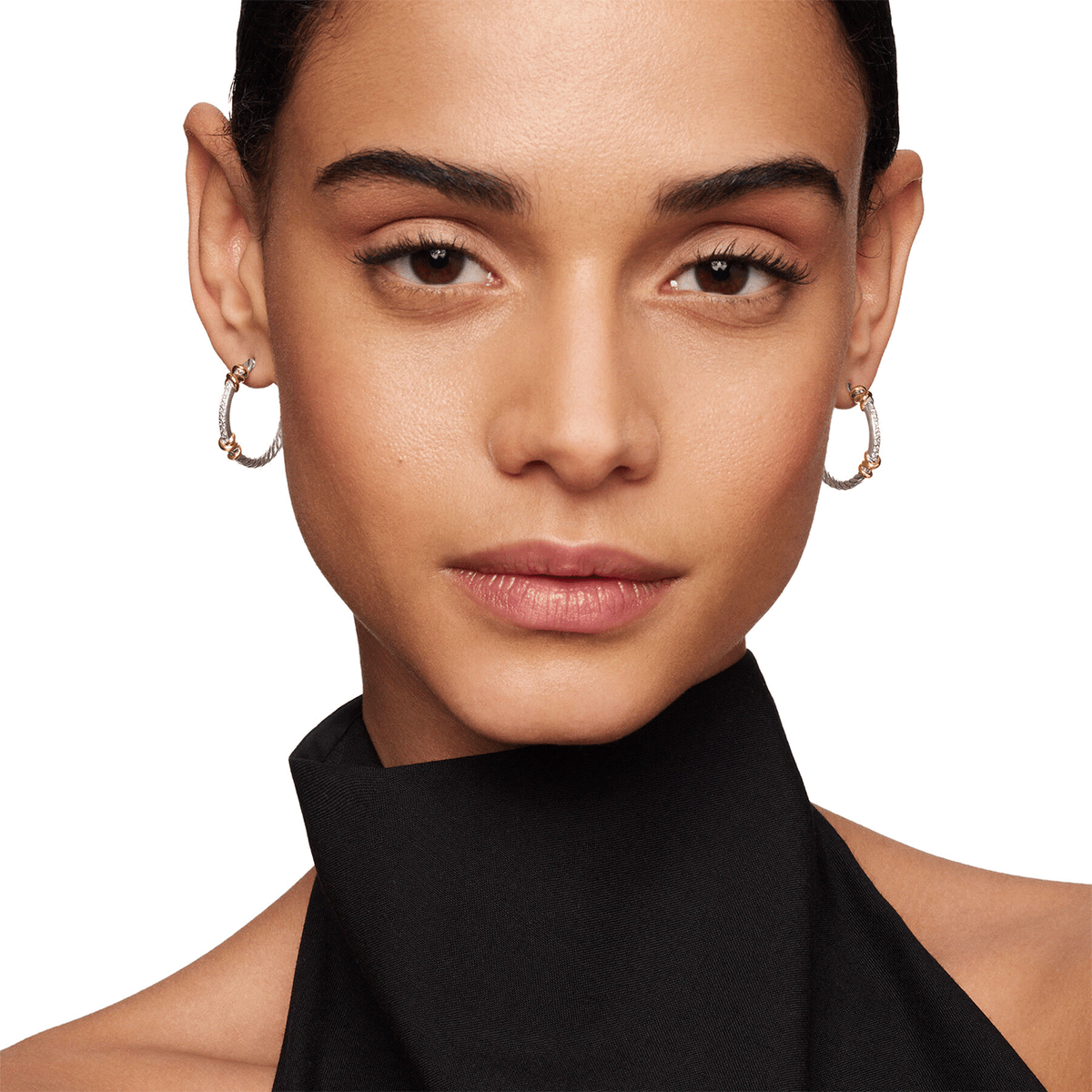 David Yurman Petite Helena Wrap Hoop Earrings Sterling Silver with 18K Yellow Gold and Diamonds, 1in