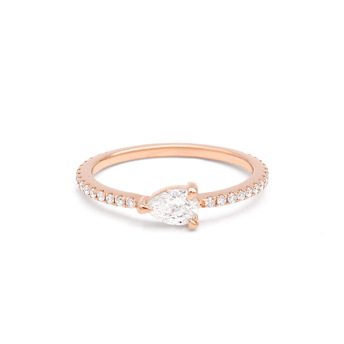 18k Rose Gold and Pear Shape Center Diamond .30 Total Weight Ring