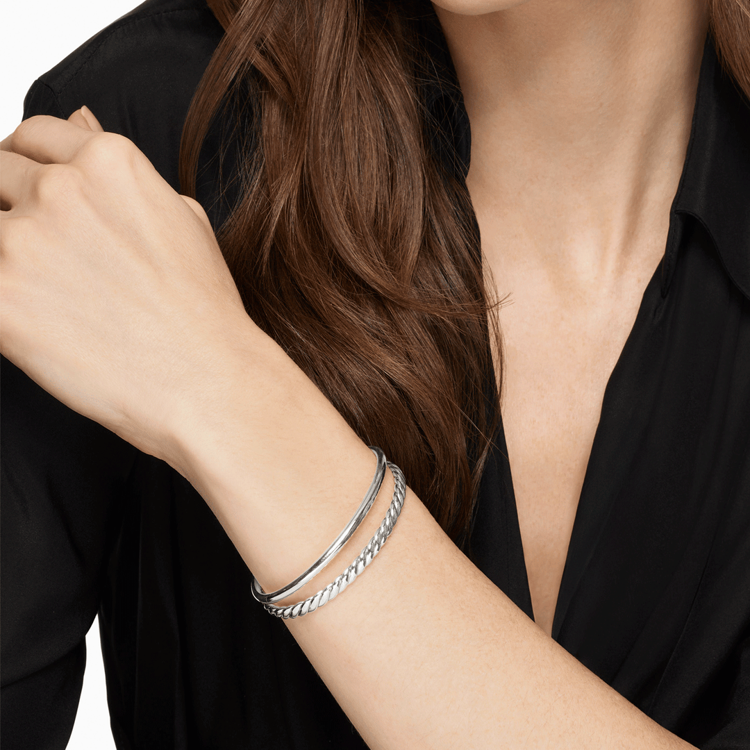 David Yurman Mercer Two Row Cuff Bracelet Sterling Silver, 8mm