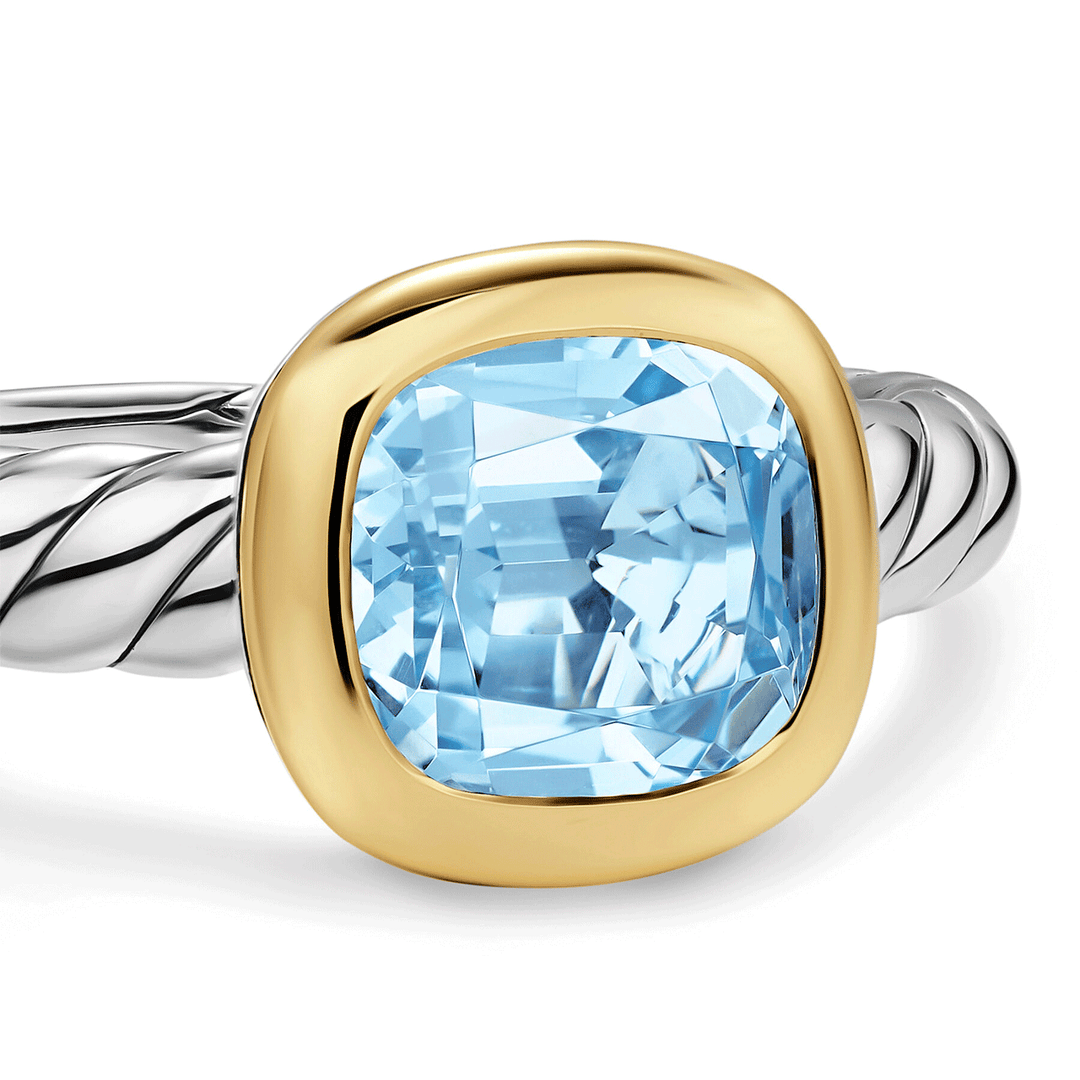 David Yurman Mercer Color Stone Ring Sterling Silver with 18K Yellow Gold and Sky Blue Topaz, 7mm