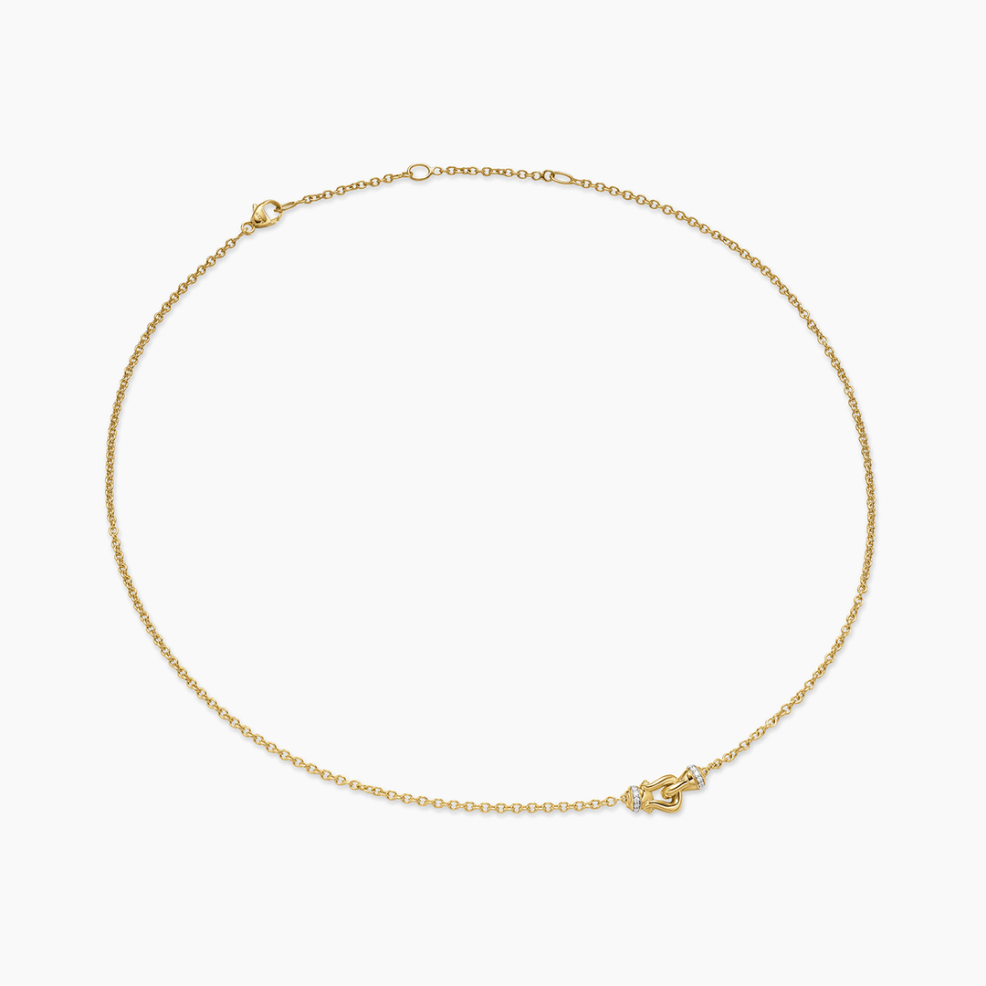 David Yurman Petite Buckle Necklace 18k Yellow Gold with Diamonds, 16.3mm