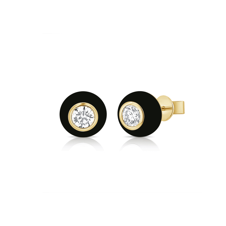 14k Gold and Black Domed Diamond Studs