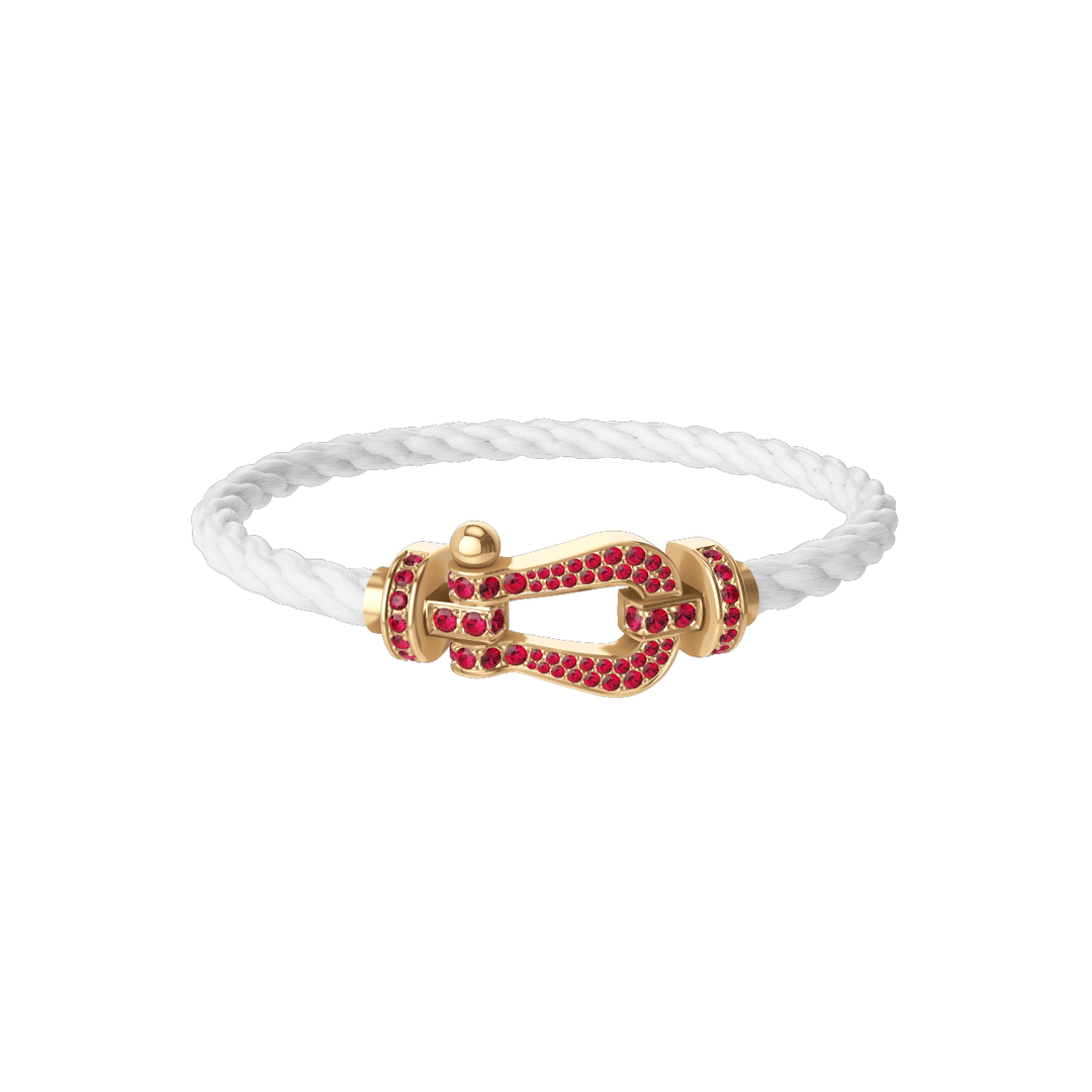 Fred FORCE 10 White Cable 18k Yellow Gold Rubies LG Buckle, Exclusively at Hamilton Jewelers