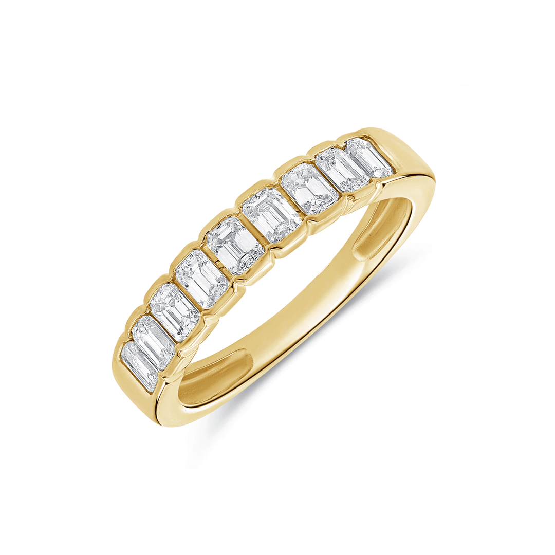 14k Yellow Gold and Emerald Cut Diamond .90 Total Weight Band